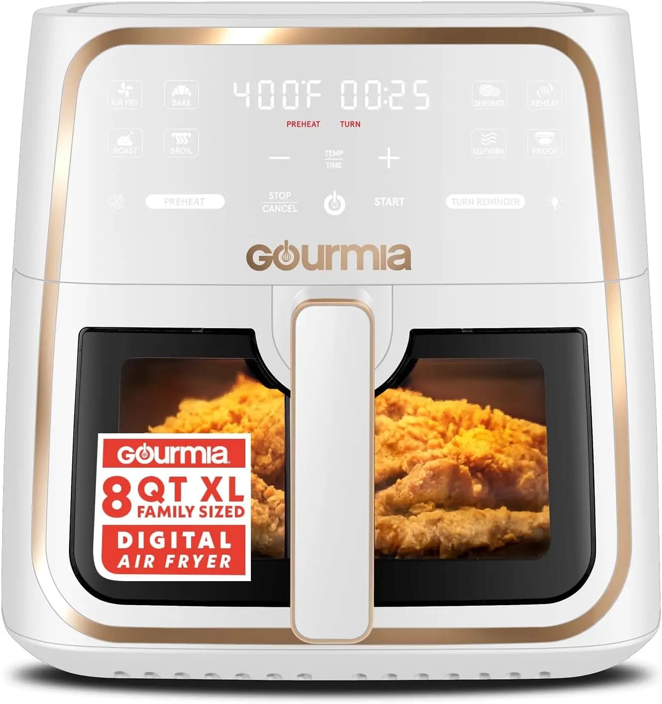 Friggitrice ad aria da 8 Qt, 8 preimpostazioni, display digitale, 360 ° Tecnologia, finestrella, cestello lavabile in lavastoviglie, bianco