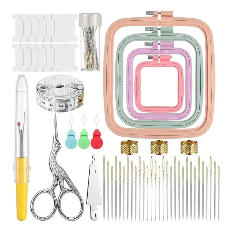 [A93Z!】 Cross Stitch Embroidery Kit(85-Piece), Includes Square Hoops, Needles, Scissors, Floss, Bobbins& Seam Ripper For Beginne