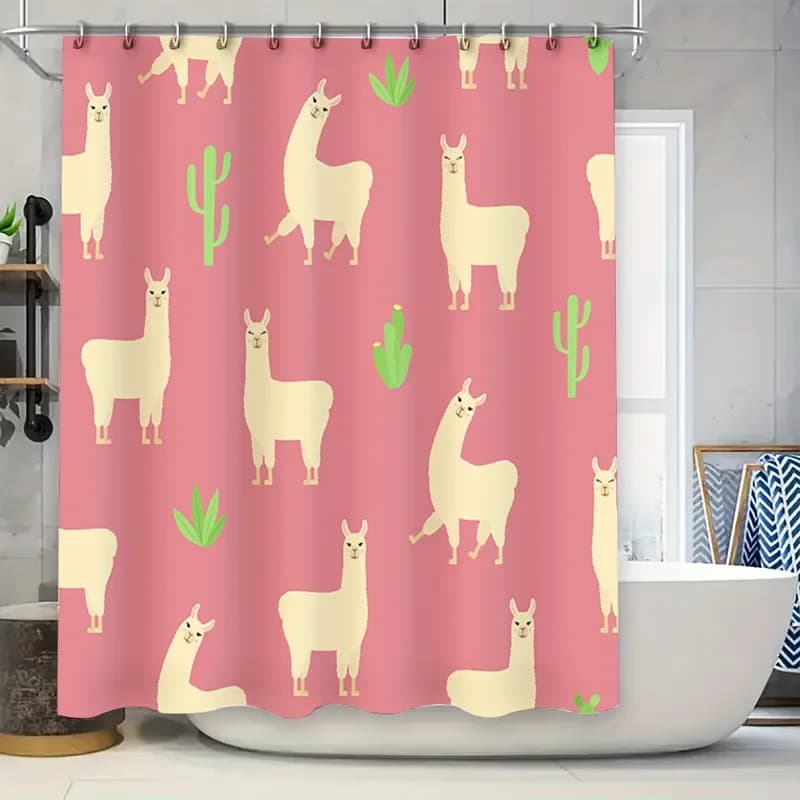 Set di tende da doccia stravaganti in alpaca, rosa, verde, bianco, per l'arredamento del bagno, 72 x 84 pollici (180 x 213 cm), realizzate con acqua