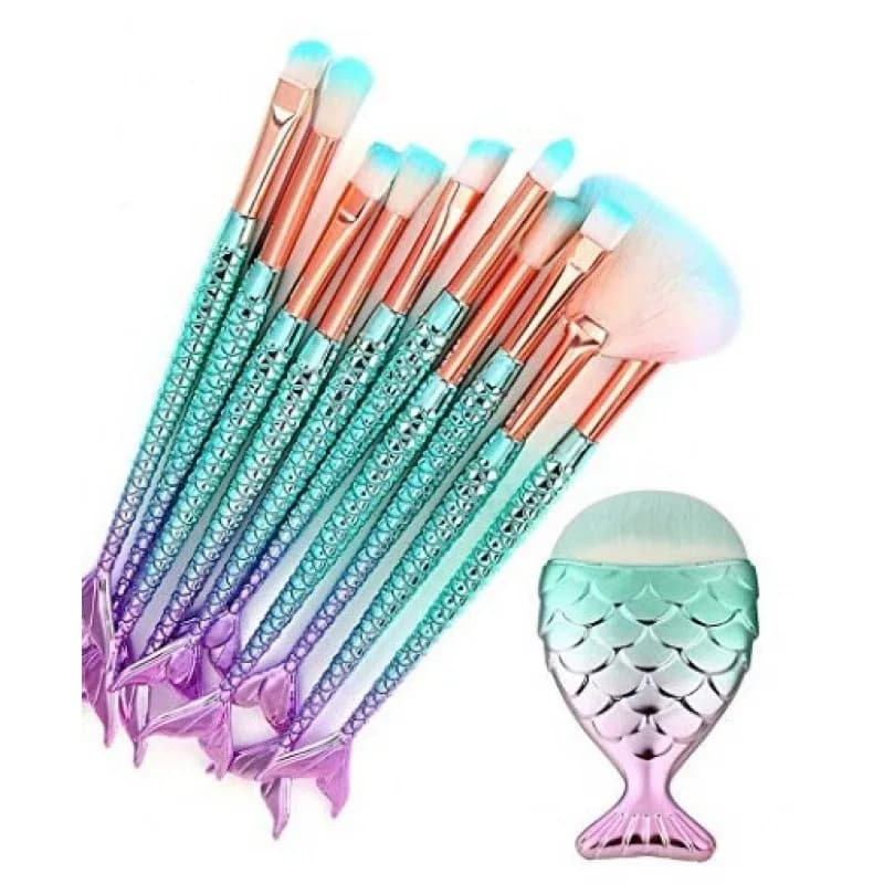 Set di pennelli per trucco da 11 pezzi Kit di pennelli per occhi a sirena alla moda Set di pennelli per trucco a sirena con evidenziatore per fard