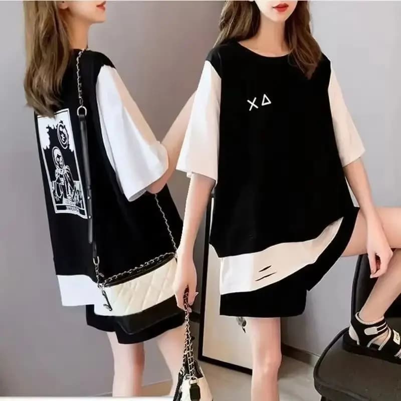 Sports suit in two pieces casual size 2 for women Summer new T-shirt Top loose and shorts Set Sportswear for students