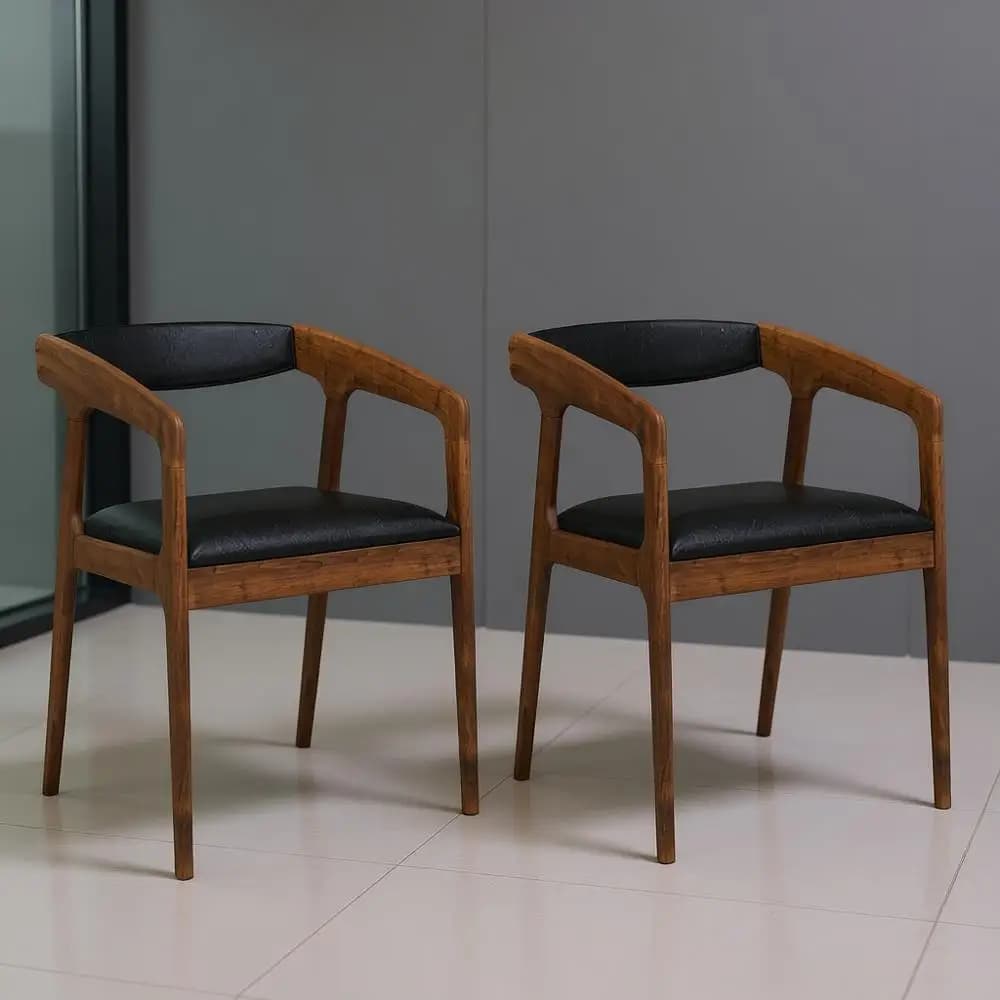 Coppia di sedie moderne in pelle PU con design ergonomico e sedili imbottiti per soggiorno in nero e marrone