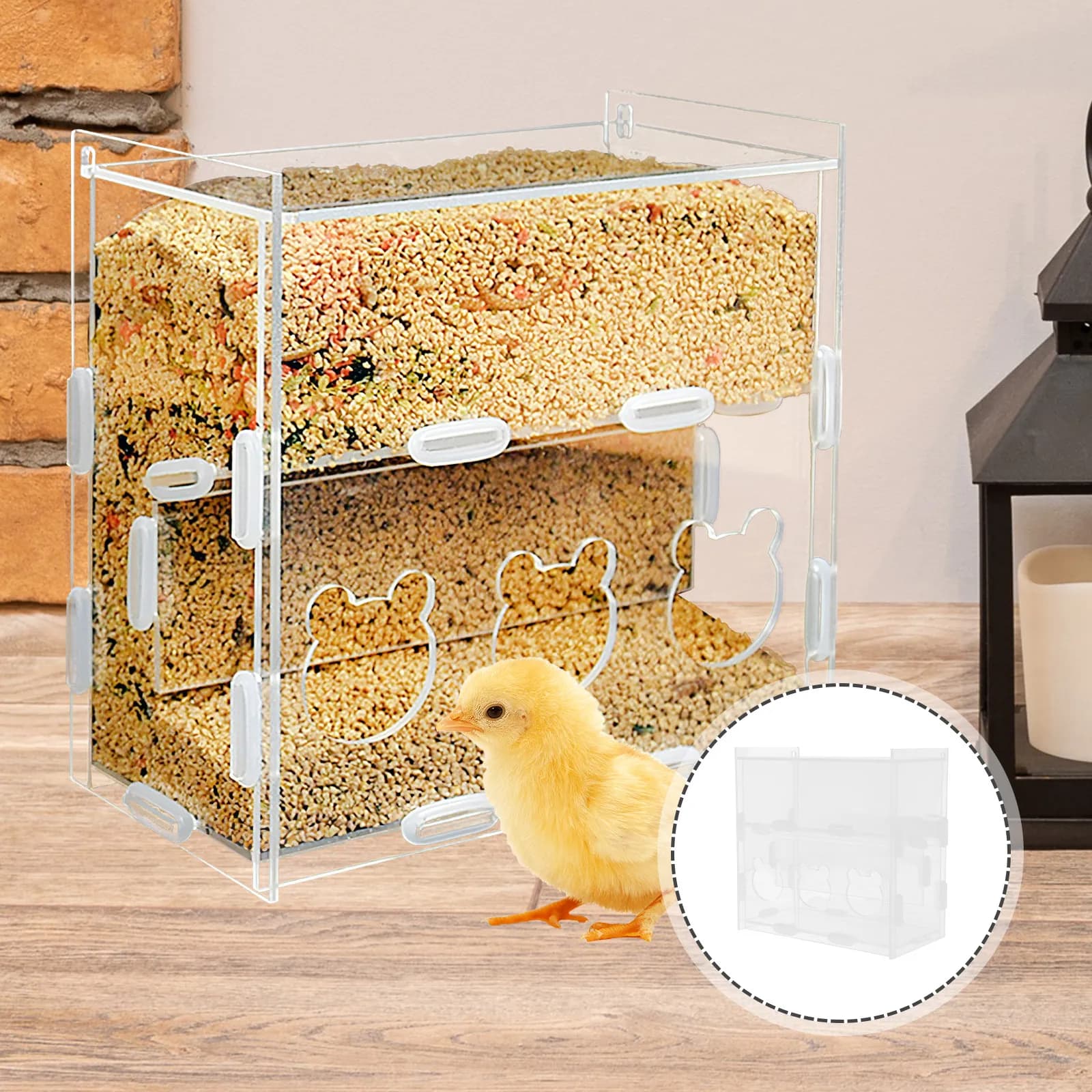 Transparent Automatic Rutin Chicken Feeder Acrylic Feeding Box Multi-Use Parrot Poultry Food Storage Container