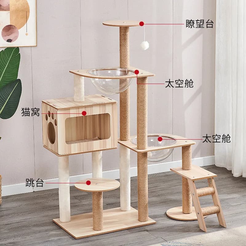 Grande Albero per Gatti con Lussuosa Capsula Spaziale Doppia, Letto Multifunzionale Tutto in Uno, Torre per Arrampicarsi per Gatti