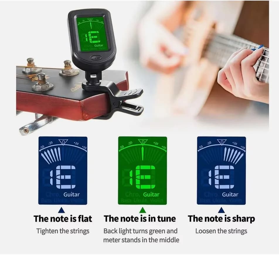 Accordatore per chitarra 440Hz Accordatore clip-on ruotabile Display LCD universale per violino acustico cromatico basso Ukulele Accessori per chitarra