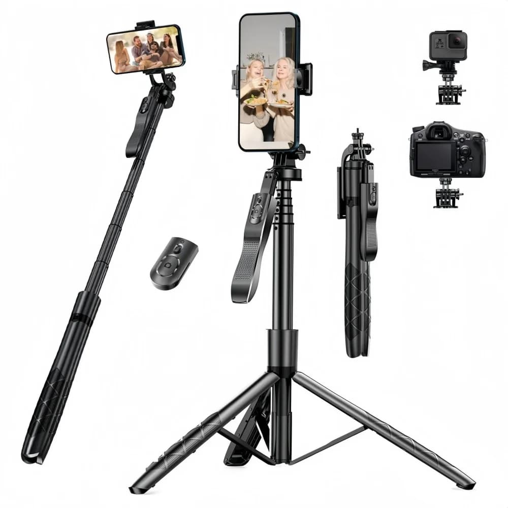 Bastone selfie Bluetooth con supporto treppiede estensibile anti-vibrazione, supporto per telefono per strumento multifunzione per fotografia in streaming live
