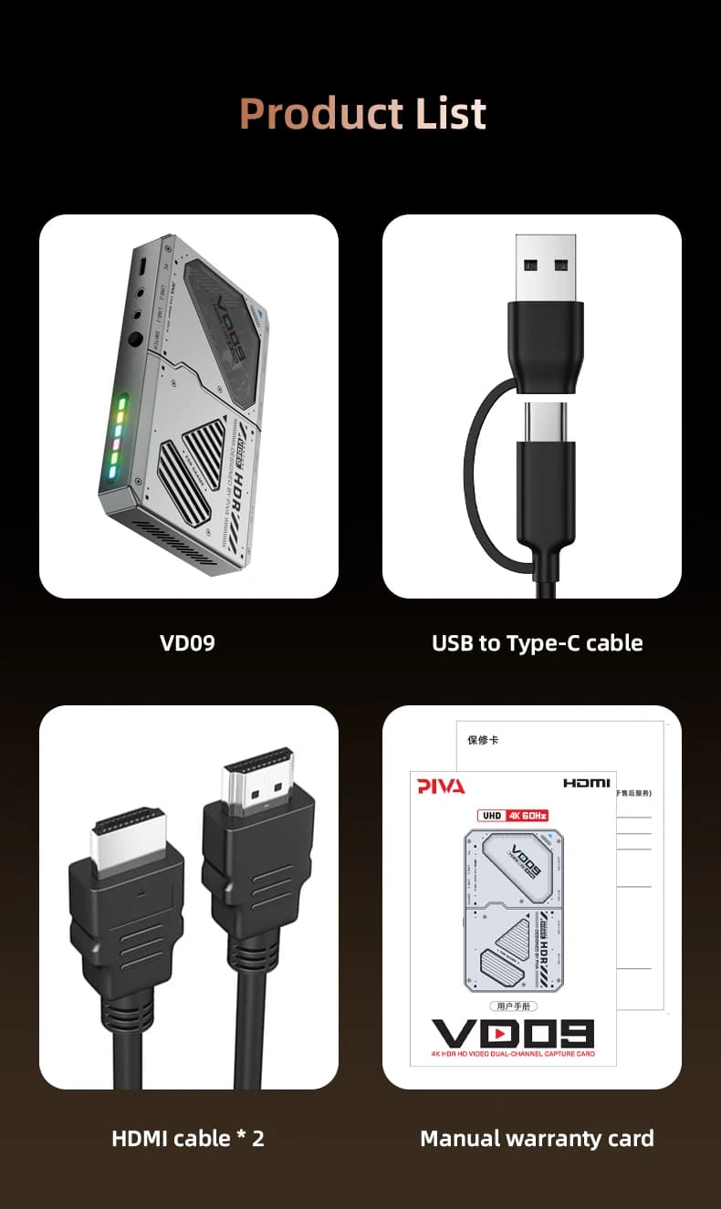 Piva USB3.2 Gen2 4K 60Hz Scheda di acquisizione Scheda di gioco video e audio per telefono HDMI Tablet OBS Trasmissione in diretta Tipo C Uscita Formato MP4