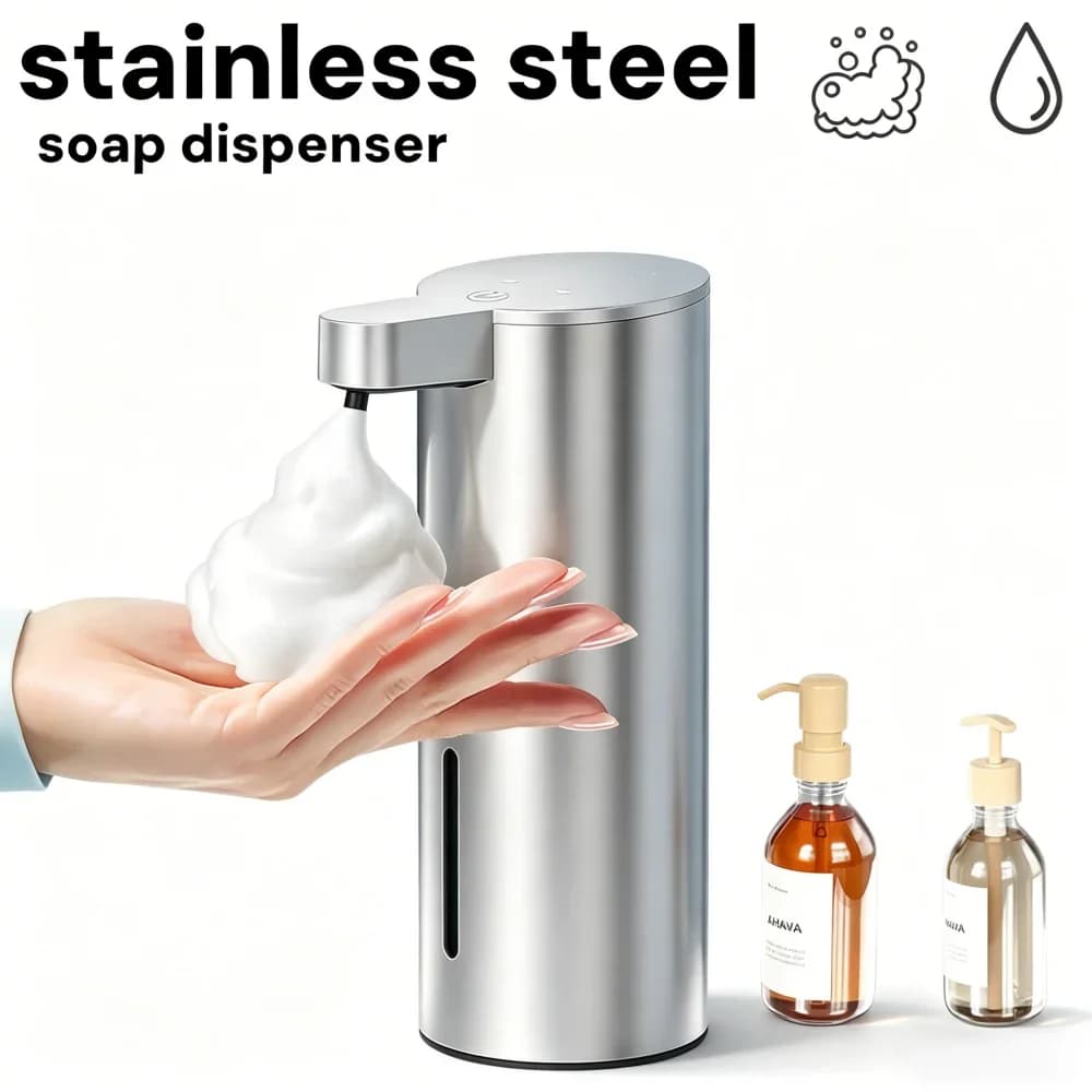 Dispenser automatico di sapone in schiuma in acciaio inossidabile con sensore a infrarossi senza contatto, da parete e da tavolo, per bagno e lavello della cucina