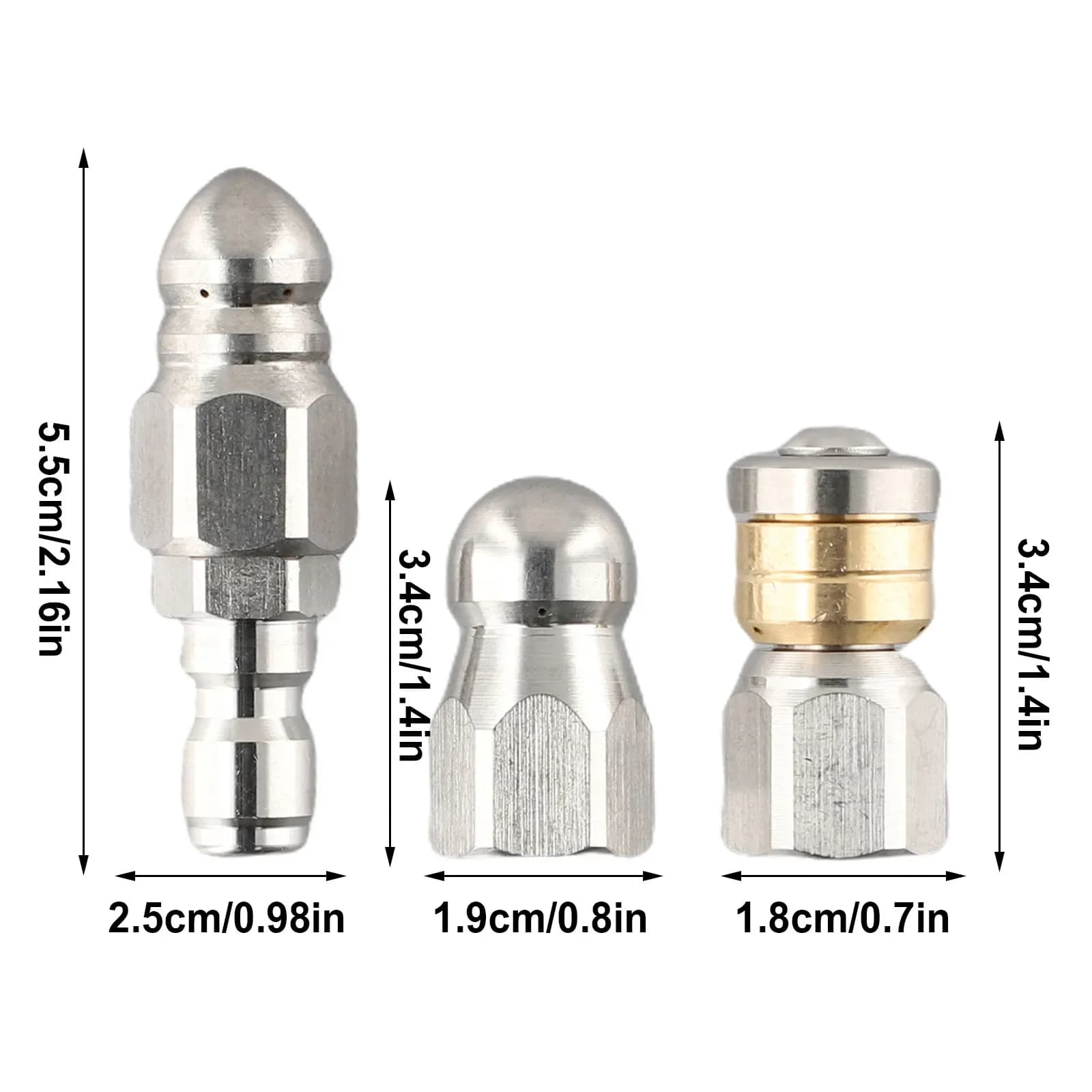 3PCS Sewer Jetter Rotary Nozzle 1/4 In Pressure Washer Hose Quick Connect Sewer Jetter Nozzles Cleaning Pipe Drain Garden Tool