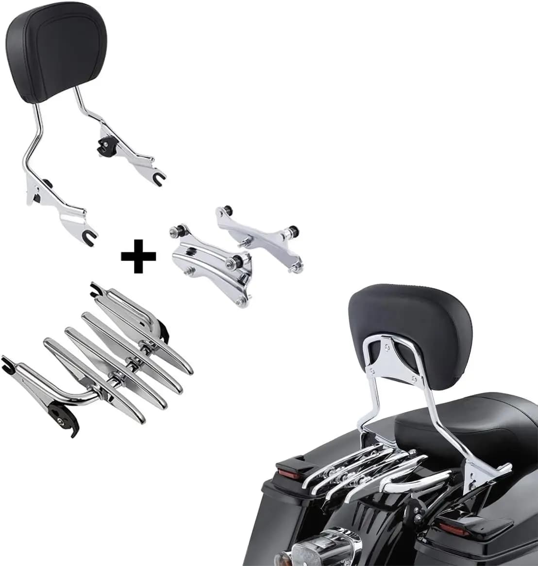 Schienale passeggero staccabile Sissy Bar con portapacchi Stealth e kit hardware di aggancio a 4 punti adatti per Harley Touring Road