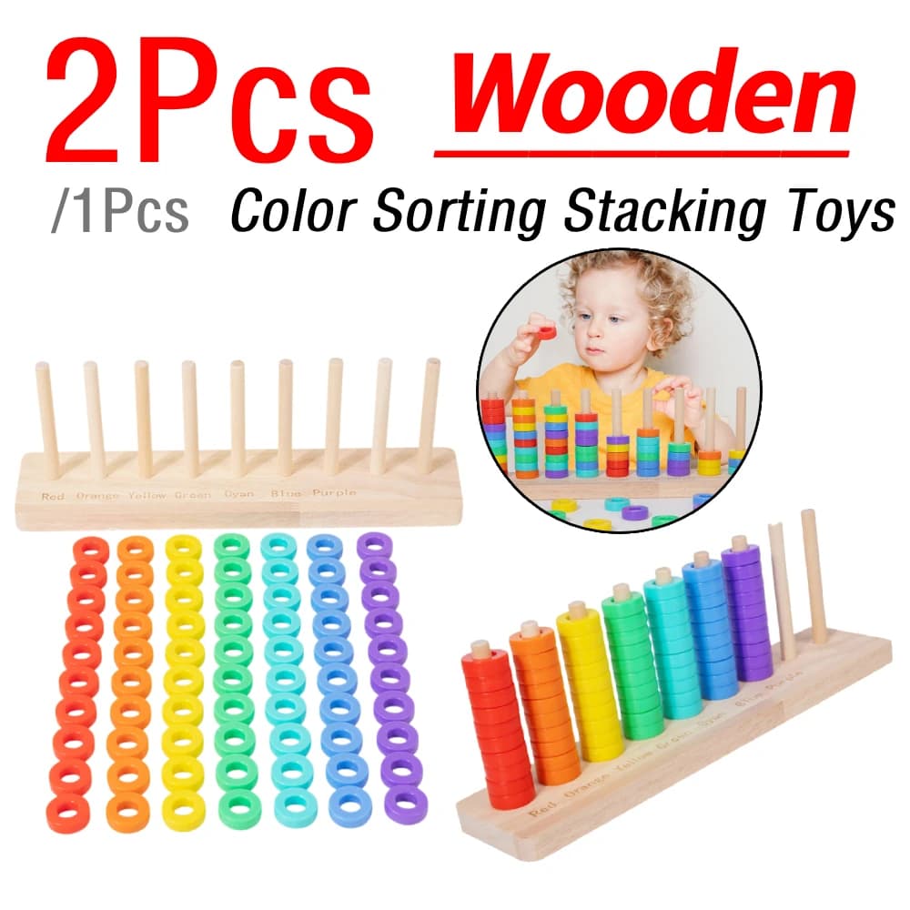 1/2 Pezzi Giocattoli in Legno per Ordinare e Impilare con Anelli e Supporti, Giocattolo Sensoriale Educativo per il Riconoscimento dei Colori, per l'Apprendimento e l'Ordinamento, Regali