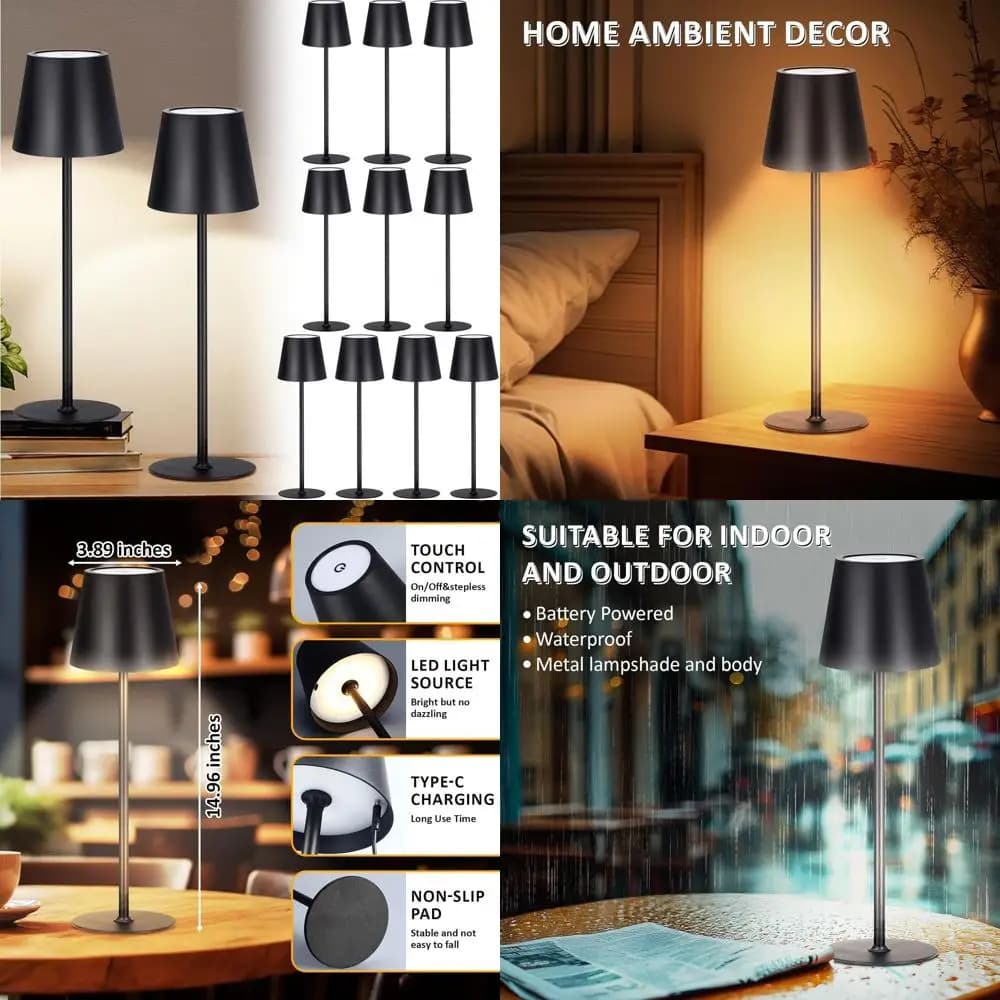 Lampada da Scrivania LED Portatile con Batteria Ricaricabile da 3000mAh, Dimmerabile a 3 Colori, Controllo Touch, Impermeabile per Uso Interno ed Esterno