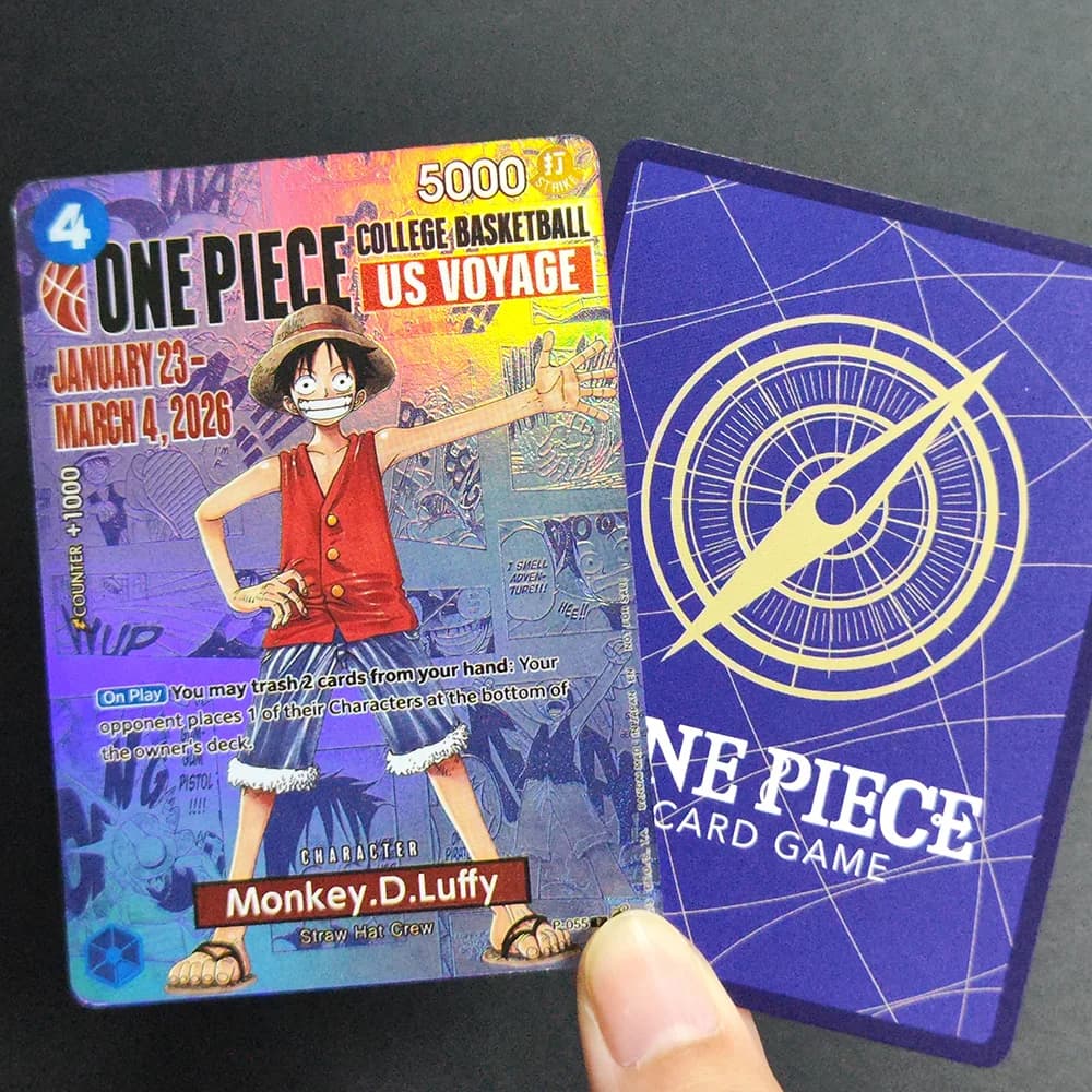 Carta da Collezione in Lamina Testurizzata Edizione Limitata Monkey.D.Luffy P-055 One Piece OPCG (Versione Inglese) - Gioco di Carte da Basket Universitario US Voyage - Fai da Te