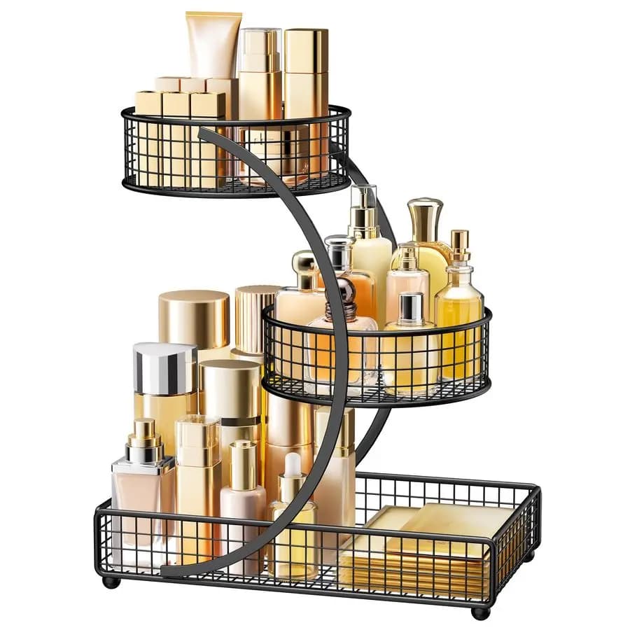 Organizzatore per Trucchi da Toeletta, Portaoggetti a 3 Livelli in Metallo per Bagno, Scaffale da Appoggio per Cosmetici e Prodotti Skincare