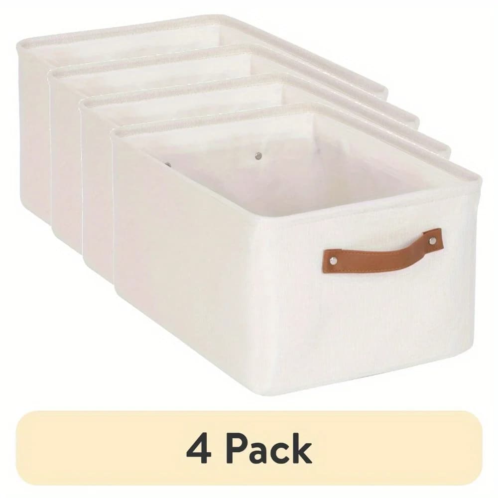 Set di 4 Cesti Portaoggetti in Tela Naturale e Poliestere con Manici, Contenitori Lavabili in Tessuto per Scaffali, Cubi e Organizzazione Giocattoli