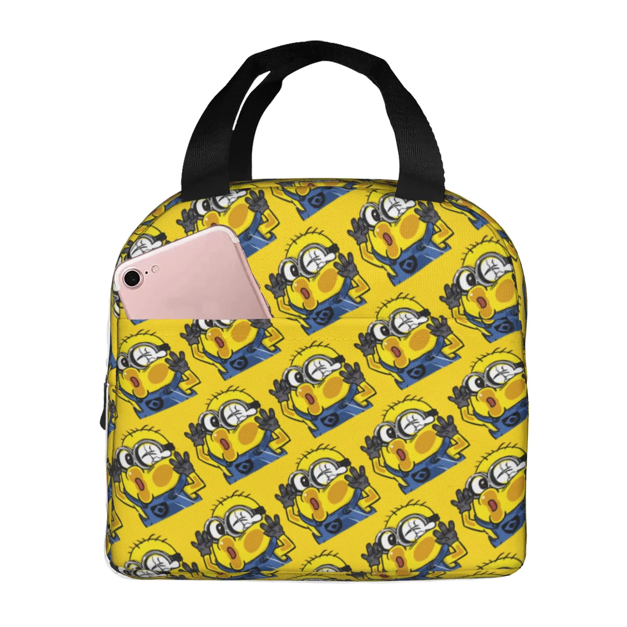 Borsa termica personalizzata M-Miniones per donna e uomo, portatile, con disegno a cartoni animati, per la scuola