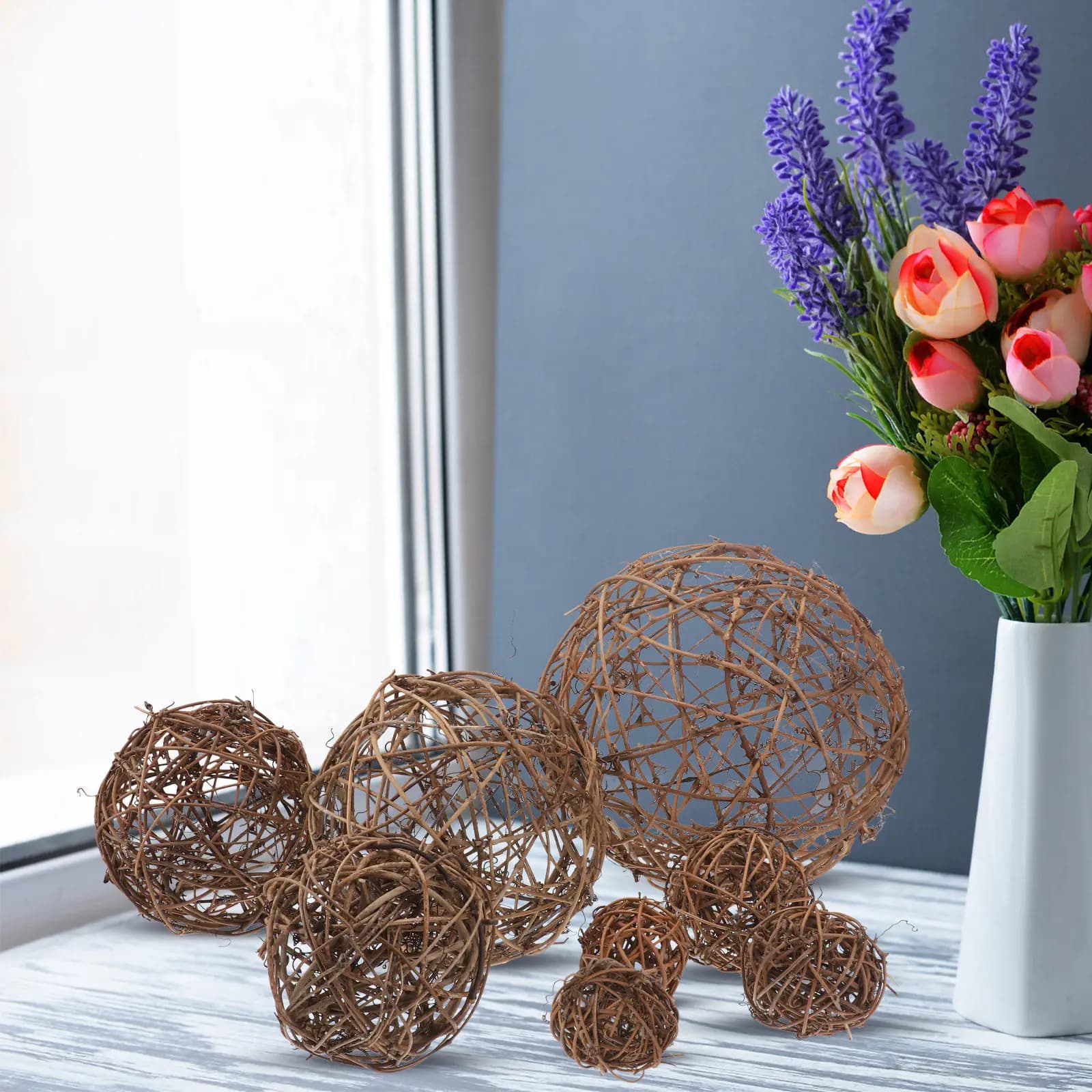 8 Pezzi di Palline Decorative in Rattan Naturale, Sfere Intrecciate Cava in Rattan per Decorazioni per Feste, Matrimoni, Natale, Compleanni, Casa, Bar, Negozio