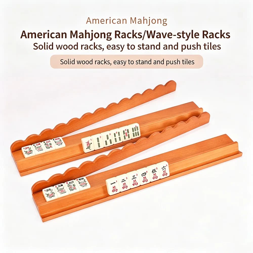 Righello in Legno Premium per Mahjong, Organizzatore di Tessere Stile Americano con Design a Onde per il Gioco del Mahjong