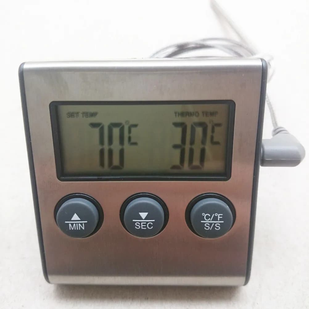 Termometro Digitale per Carne con Sonda in Acciaio Inox, Lettura Istantanea, Timer per Cucina, Forno, Griglia, BBQ, Uso Interno ed Esterno