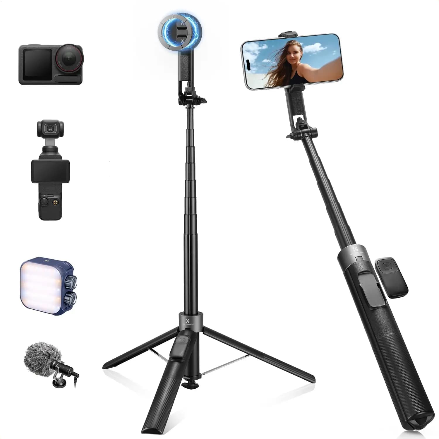 Treppiede Compatto e Flessibile, Supporto Nascosto per Smartphone e Cold Shoe, Universale per Viaggi e Fotografia