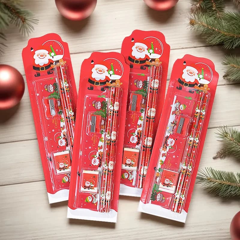 4Pack Christmas Gifts Cartoon Stationery Kids Writing Pencil Ruler Eraser Set Boy Girl Birthday Party Favors Stocking Stuffers