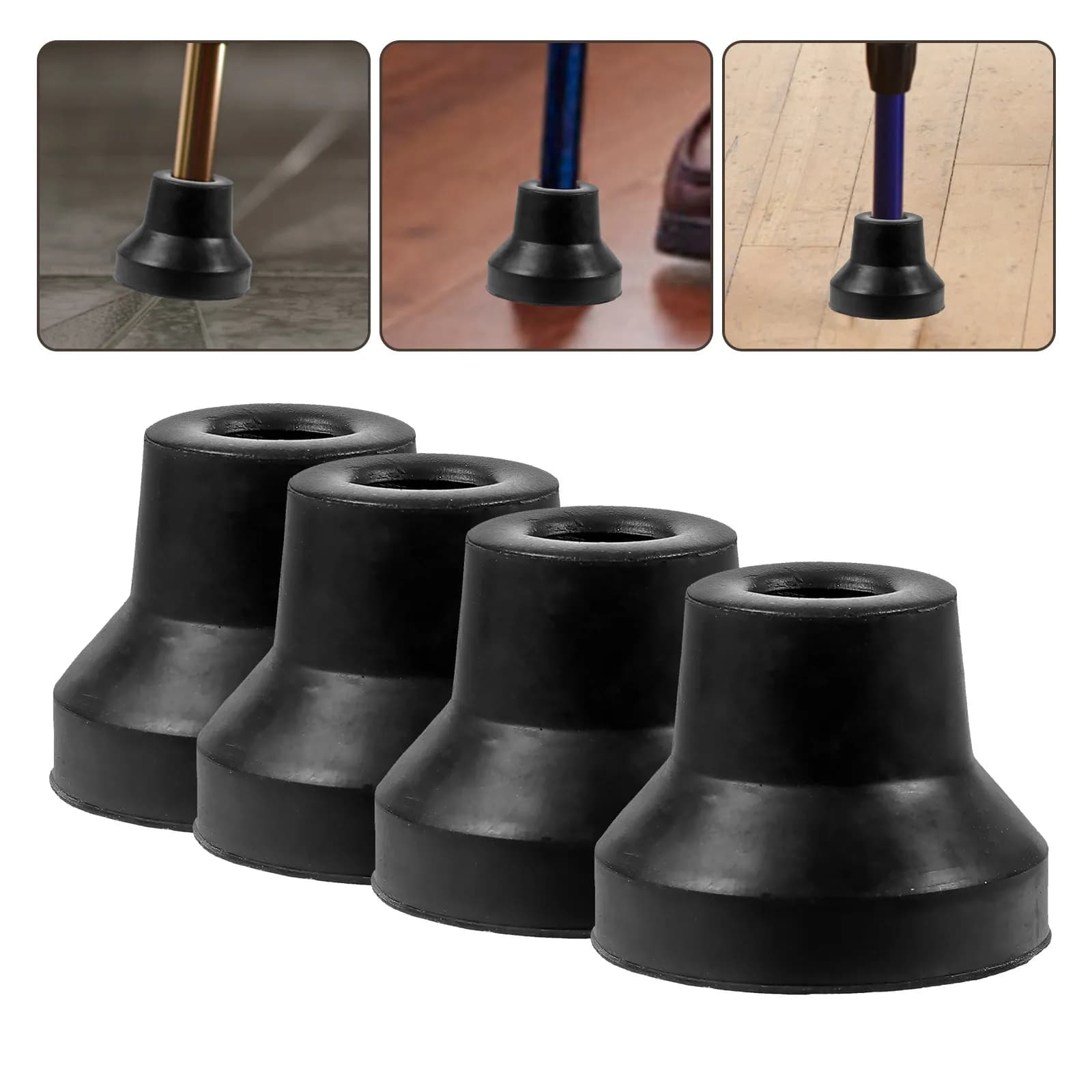 4 Pezzi Punte in Gomma per Bastoni Antiscivolo Resistenti all'Usura Accessori per Anziani Neri 16 Pezzi Adatti per Bastoni e Bastoncini da Trekking