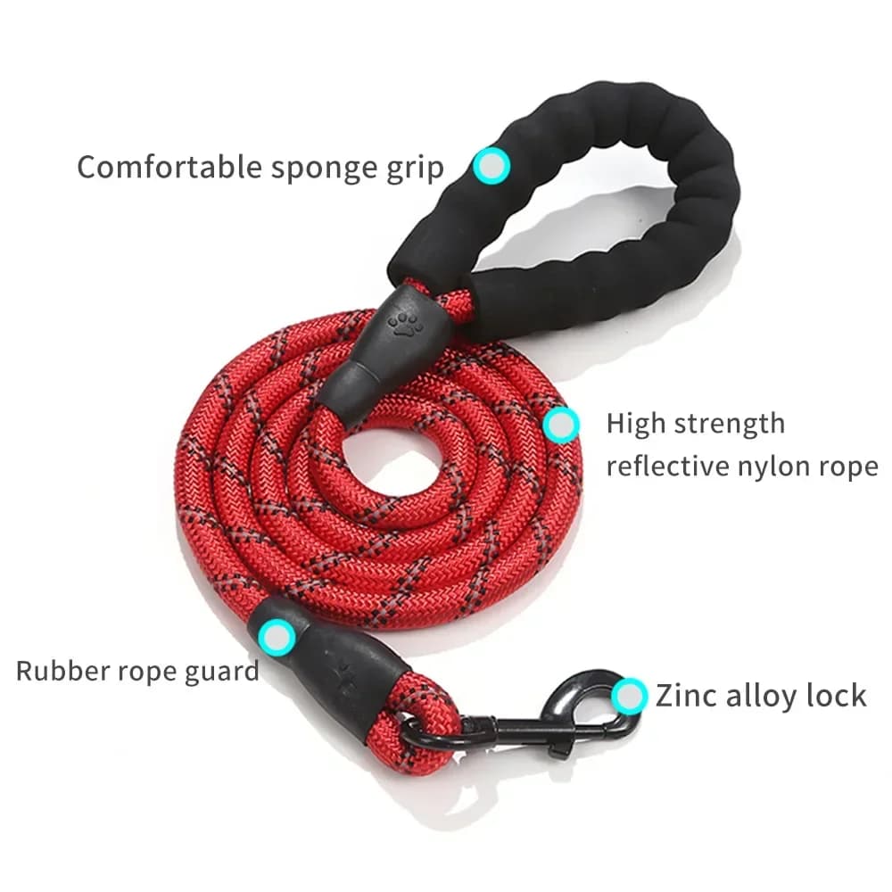Guinzaglio per cani con corda rotonda antideflagrante in nylon riflettente Forniture per animali domestici Corda intrecciata per cani di grandi dimensioni
