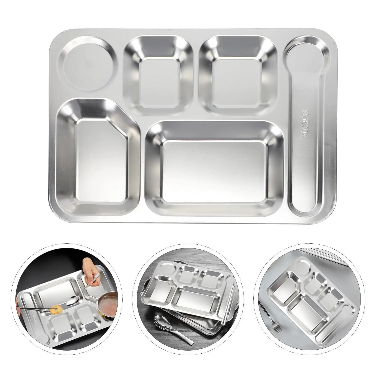 1pc Stainless Steel 6-Compartment Lunch Tray For Meal Prep Portion Control Food Storage Bento Box Household Tableware Kitchen