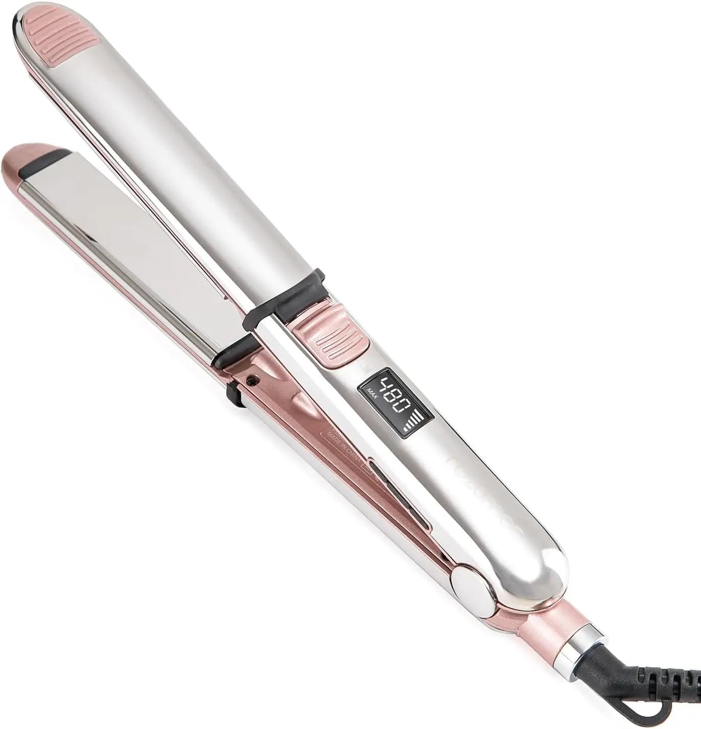 Piastra per Capelli 2-in-1 in Titanio Ionico, Lisciante e Arricciacapelli Professionale, Riscaldamento Rapido, Doppia Tensione, Rosa