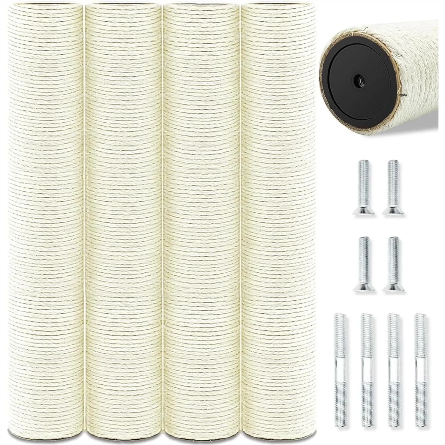 Ricambio per Tiragraffi per Gatti - 4 Pali in Sisal da 40 cm con Viti per Riparazione Tiragraffi da Interno, Ricambio Naturale e Durevole
