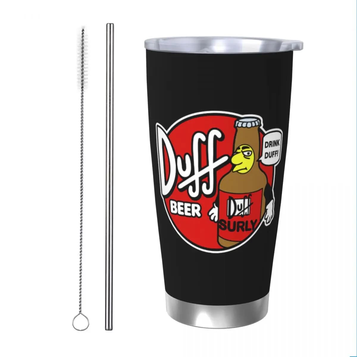 Duffs Bicchiere isolato per birra con coperchio a cannucce Tazza termica in acciaio inossidabile Tazza per bottiglia portatile da esterno, 20 once