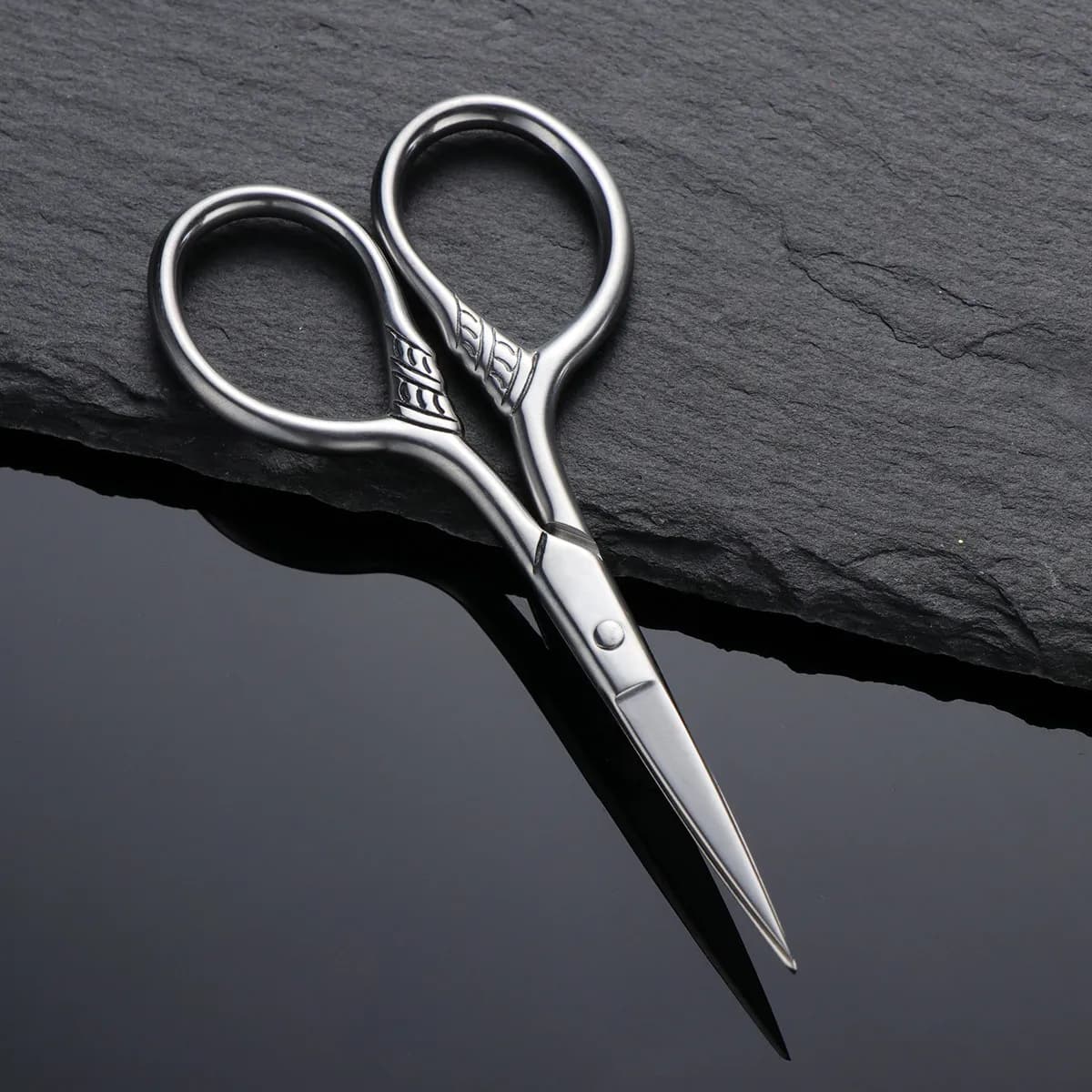 Stainless Steel Beard Trimming Scissors for Men Mustache Grooming Precision Hand-Sharpened Blades Anti-Rust Mirror