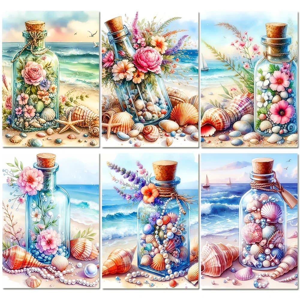 Fai da te paesaggio spiaggia pittura diamante conchiglia e bottiglia diamante pieno mosaico ricamo arte decorazione della casa regalo set per bambini