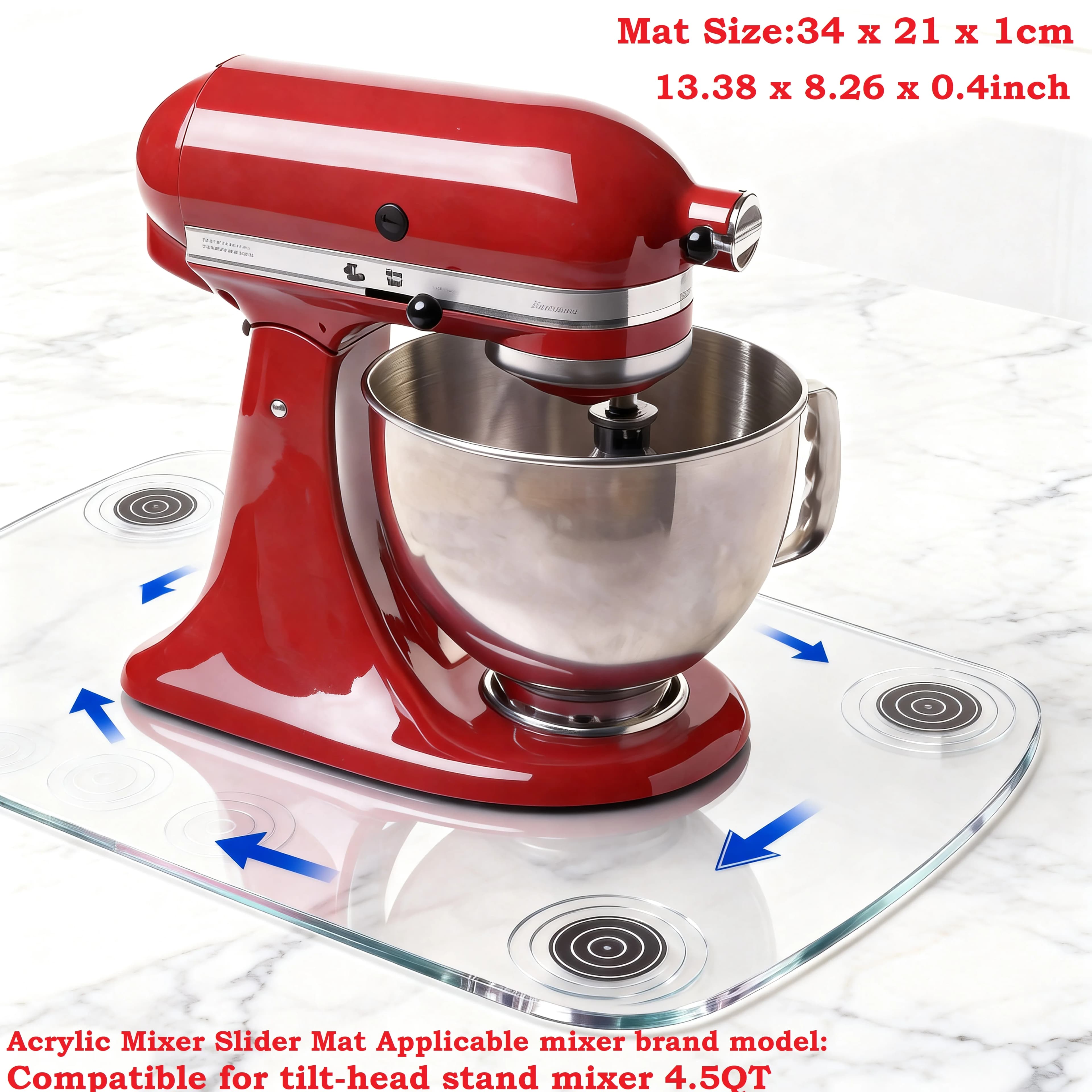 Tappetino scorrevole per mixer compatibile per 4.5 QT Testa inclinabile Supporto per mixer Tappetino scorrevole in acrilico Tappetino scorrevole flessibile per apparecchio per mixer da cucina