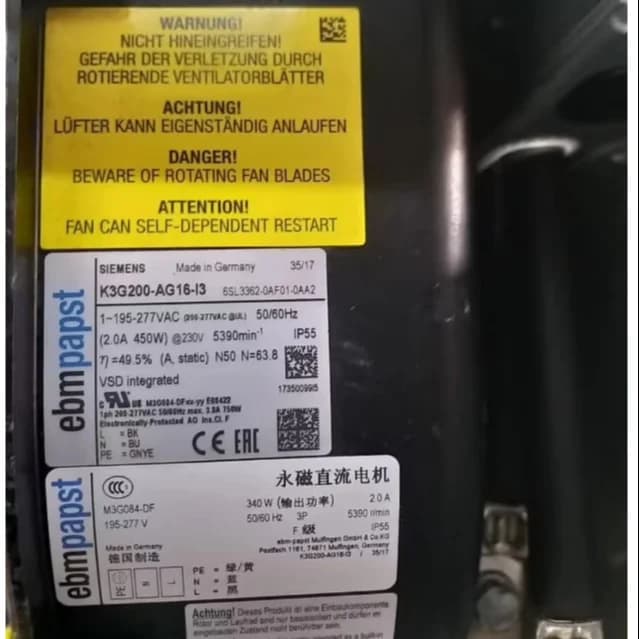 Adatto per ventola K3G200-AG16-I3 6SL3362-0AF01-0AA2 K3G200-AG16-13 M3G084-DF