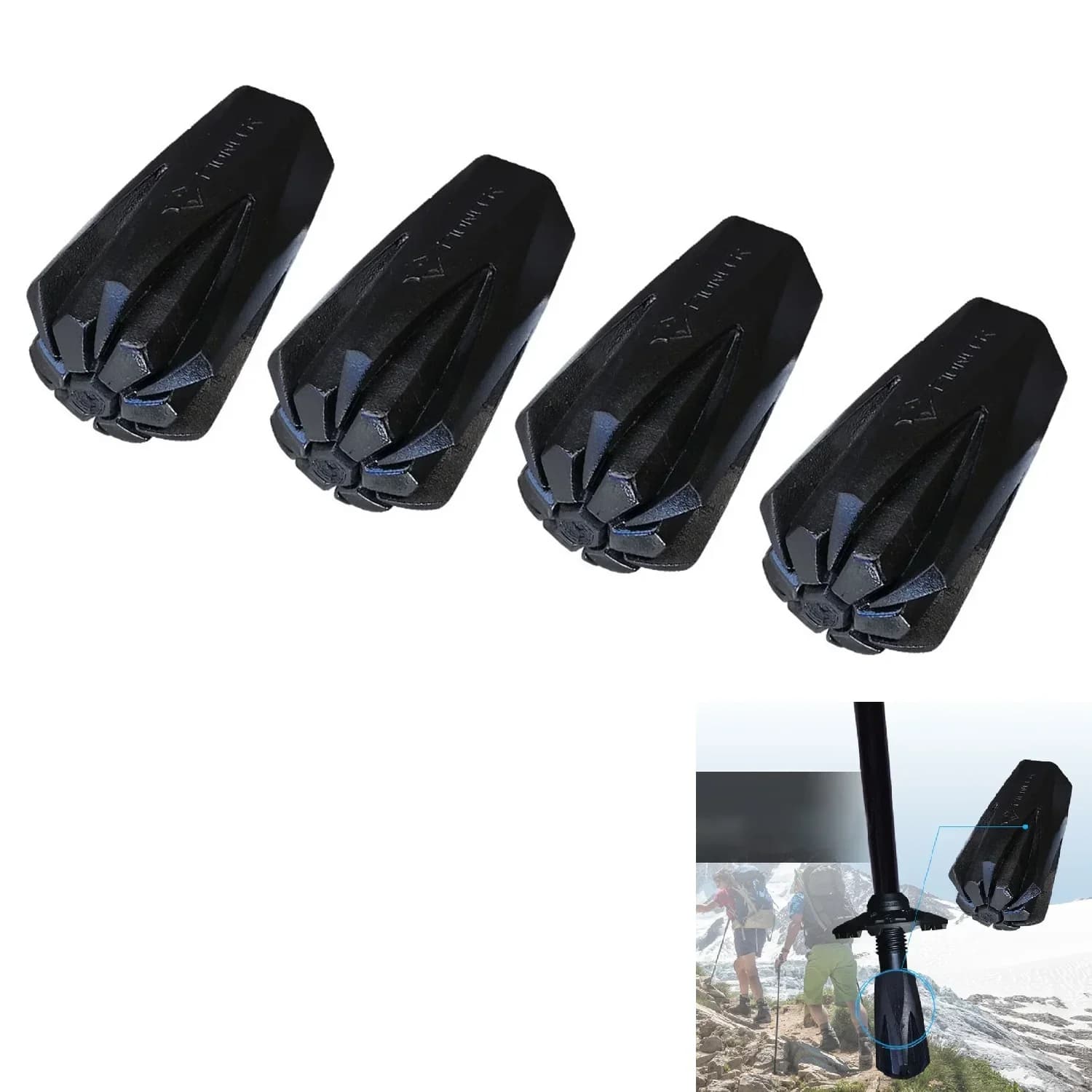 4 pieces thicken trek sticks black anti-slip rubber tips trekking sticks tips protector protection parts of the head Alpenstocks