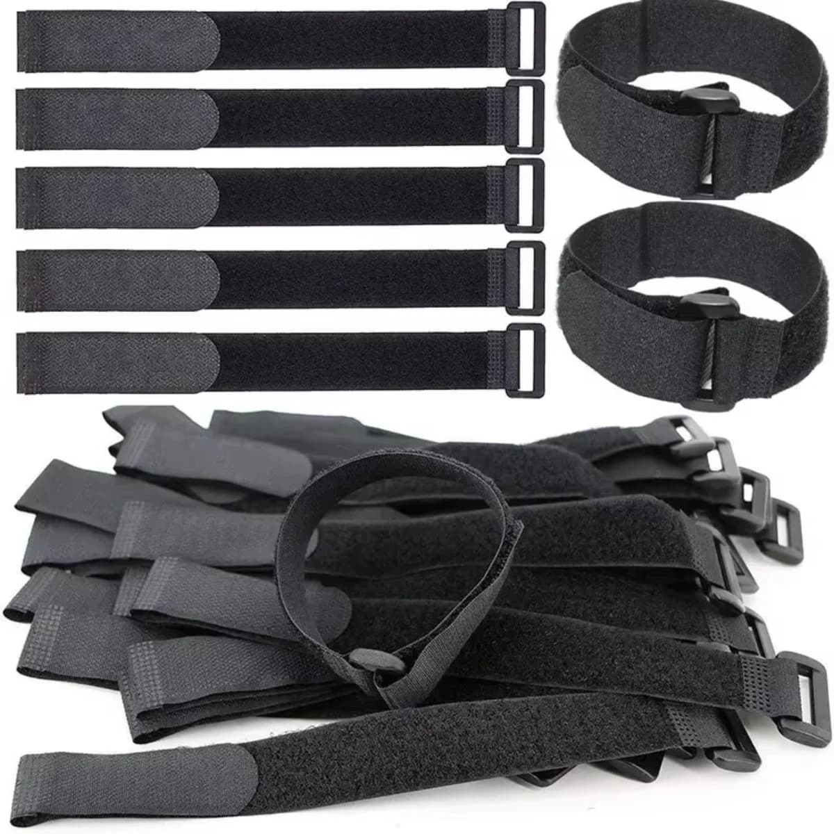 Velcro Straps Black Width 20mm Nylon Zip Ties Reusable Self-adhesive Hook and Loop Cinch Straps Adjustable Fastener Cable Straps