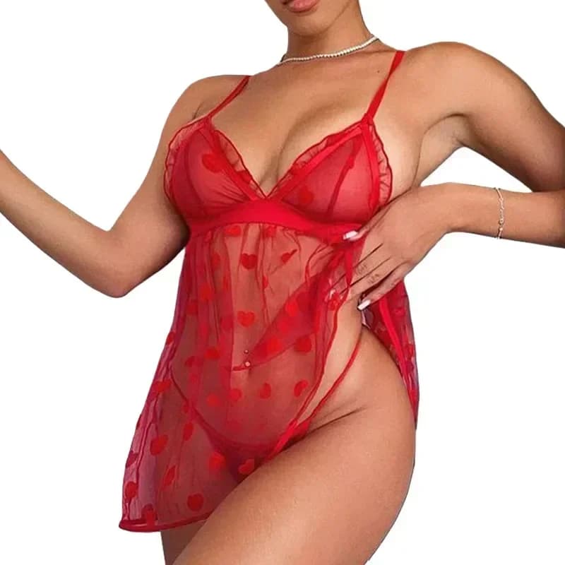 Completo Set Pigiama Sexy da Donna 2024: Camicia da Notte in Rete e Vestito da Casa - 2 Pezzi Autunnali