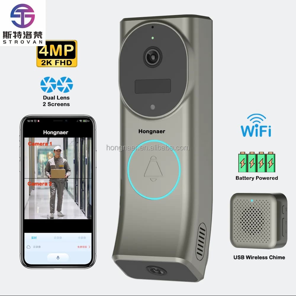 Campanello per porta intelligente con anello WiFi di sicurezza domestica per appartamento citofono a 2 vie da 4 MP Campanello video WiFi wireless a doppia lente