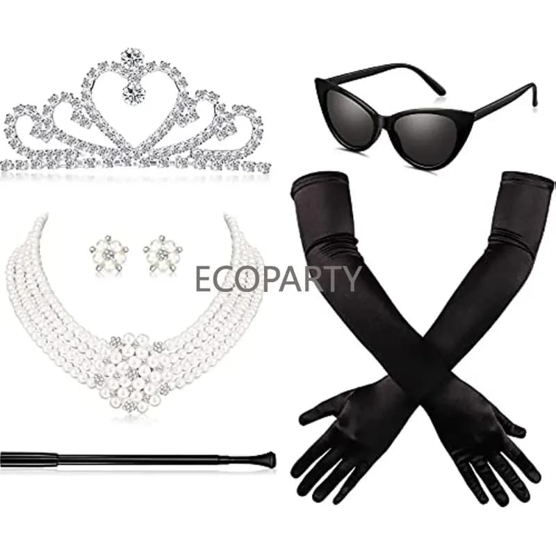 6 Pieces 1920s Accessories for Women Costume Set With Vintage Sunglasses White Shell Pearl Dangle Pendant Necklace Earrings