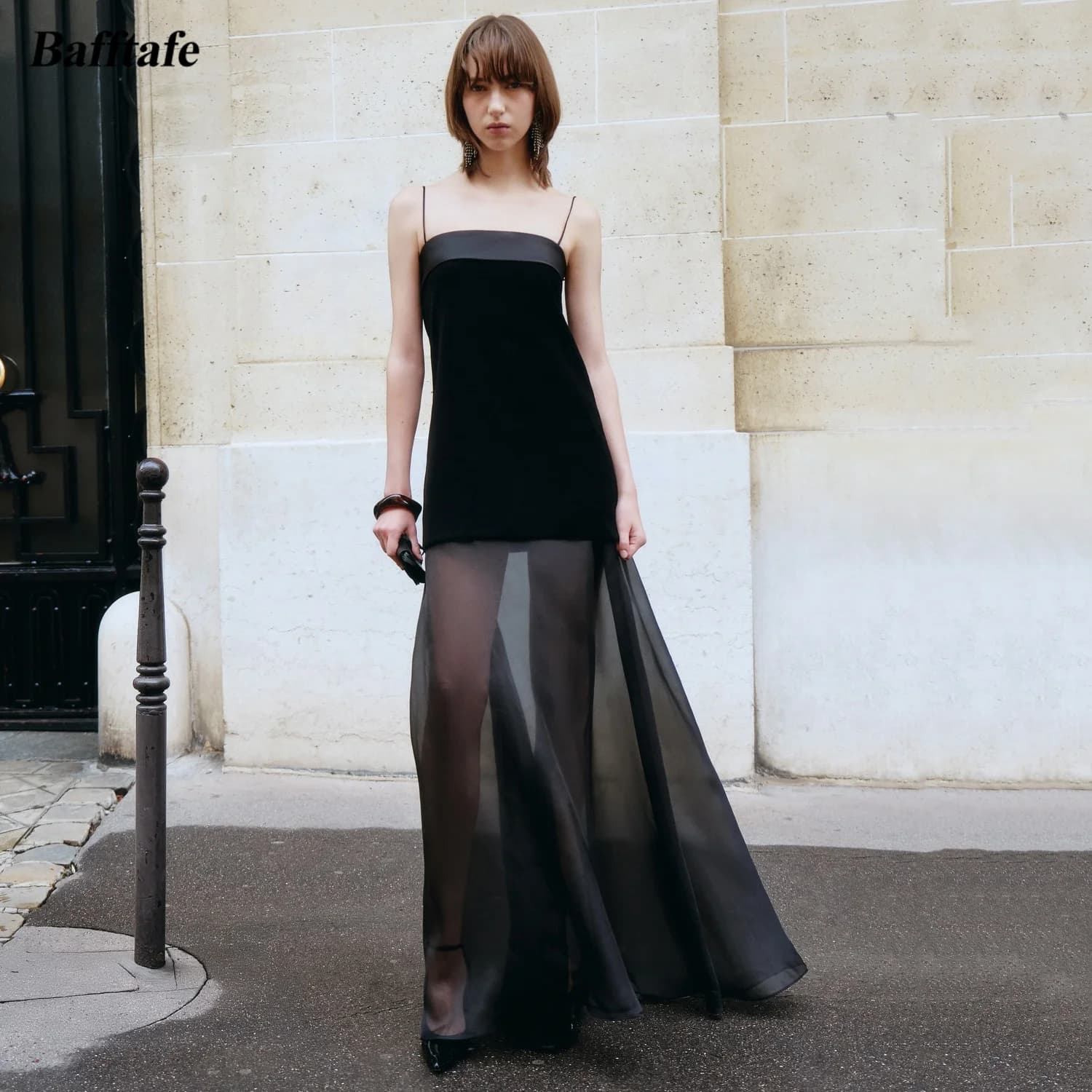 Bafftafe Semplice Chiffon Nero Personalizzato Abiti da ballo Senza Spalline Festa Formale Abito da Sera delle Donne Abiti di Compleanno 2026