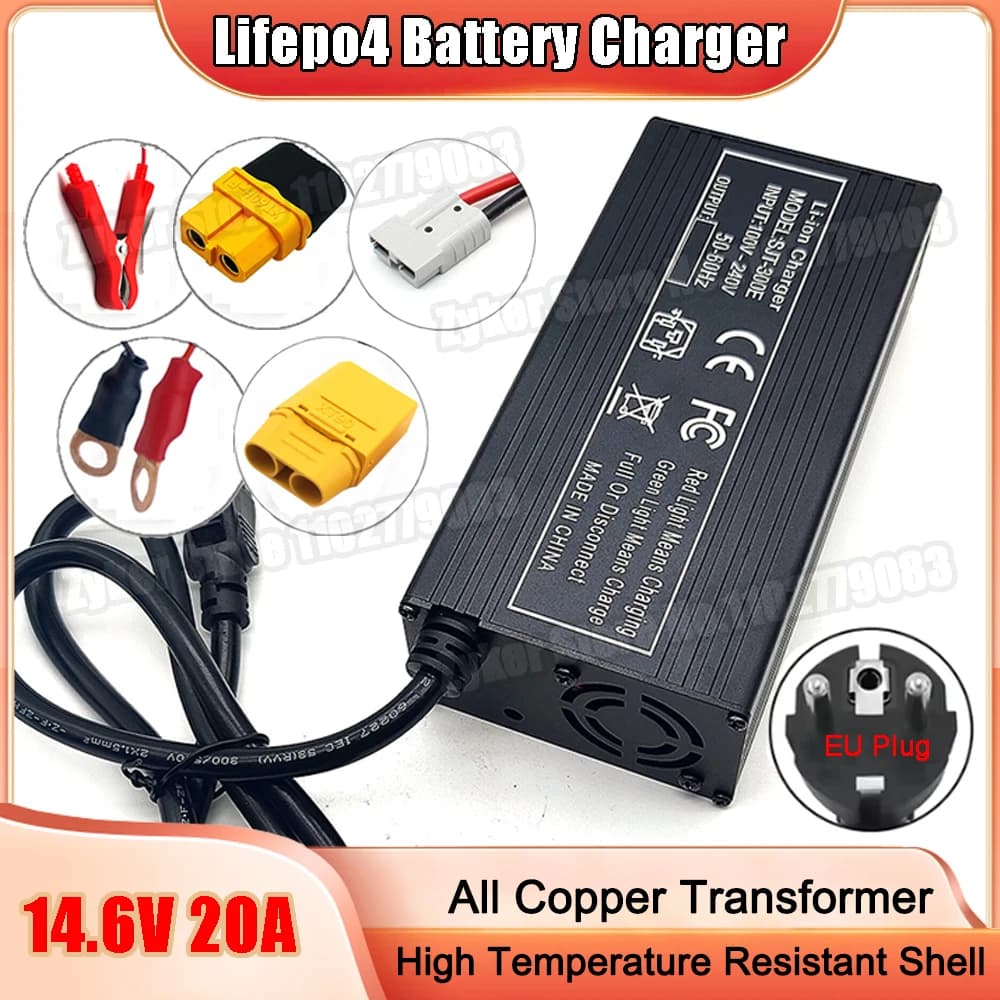 Caricabatteria Lifepo4 da 14,6 V 20A Caricatore intelligente ad alta potenza da 12 V per batteria al litio ferro fosfato Caricatore con spina UE 110 V-240 V