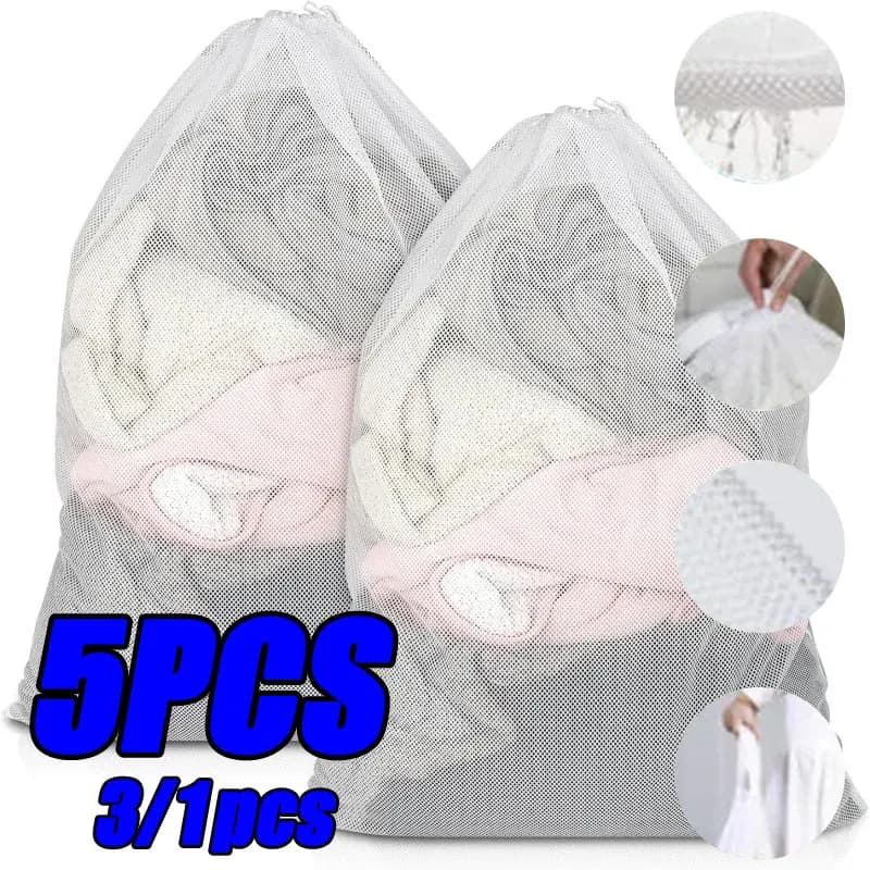 1-5Pcs Versatile Mesh Laundry Bag with Drawstring Closure Durable Polyester Breathable Washing Bag Reusable Travel Storage Pouch