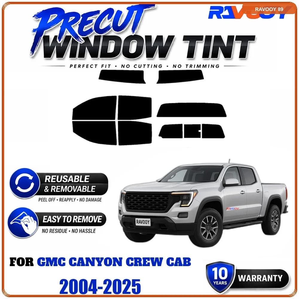 RAVOOY Precut Window Tint, Reusable Removable EPU Film, Custom Fit for Gmc Canyon Crew Cab 2004-2025, UV Heat Protection