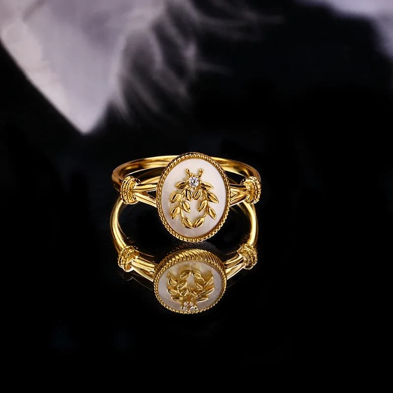 Vintage Rings Women's Accessories Natural White Shell Olive Sheet 925 Sterling Silver Ring Gold Plated Jewelry Luxury RI224
