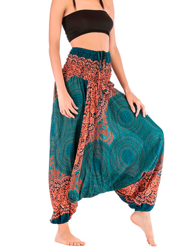 Retro Boho Floral Print Casual Women Baggy Pants 2026 Summer Fashion Ladies High Waisted Elastic Thai Hippy Yoga Dance Trousers