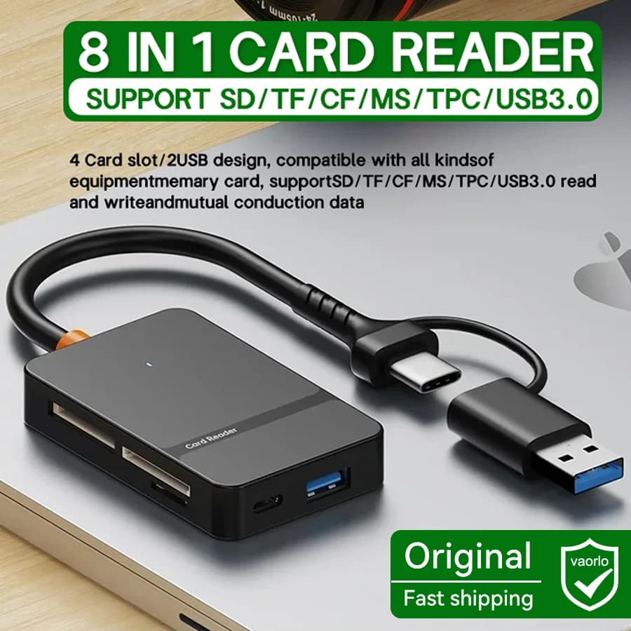 Lettore di schede USB 8 in 1 Lettore di schede 3.0 SD Micro SD TF CF MS U Disco Adattatore per schede Flash compatto per lettore di smart card per laptop