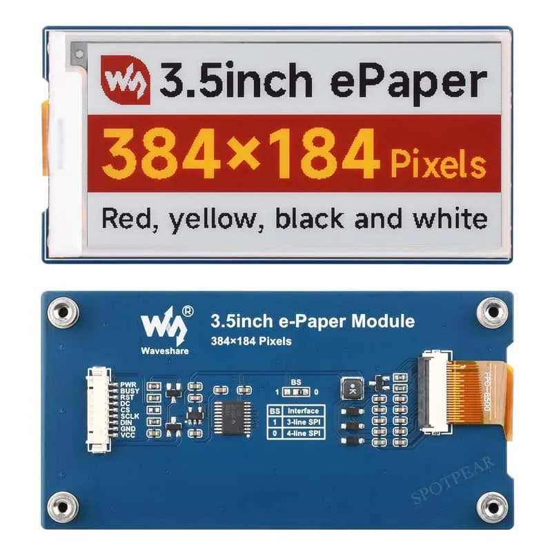 Red, yellow, black and white Raspberry Pi 3.5 inch e-Paper link (G) 384x184 For Arduino / STM32 / Jetson Nano