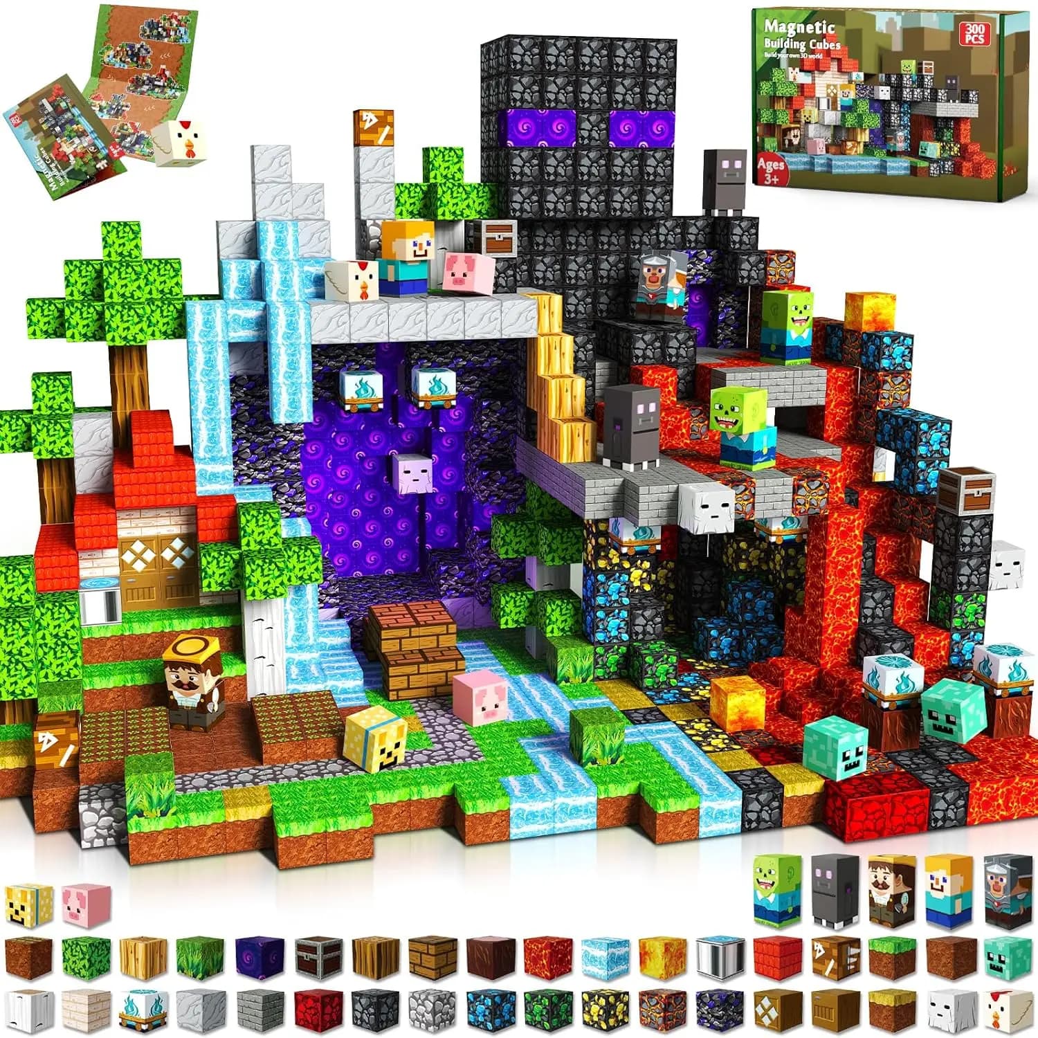 300 Pezzi Blocchi Magnetici - Piastrelle Magnetiche per Bambini, Cubi da Costruzione, Gioco STEM Aggiornato 2025, Regali di Natale e Compleanno per Ragazzi