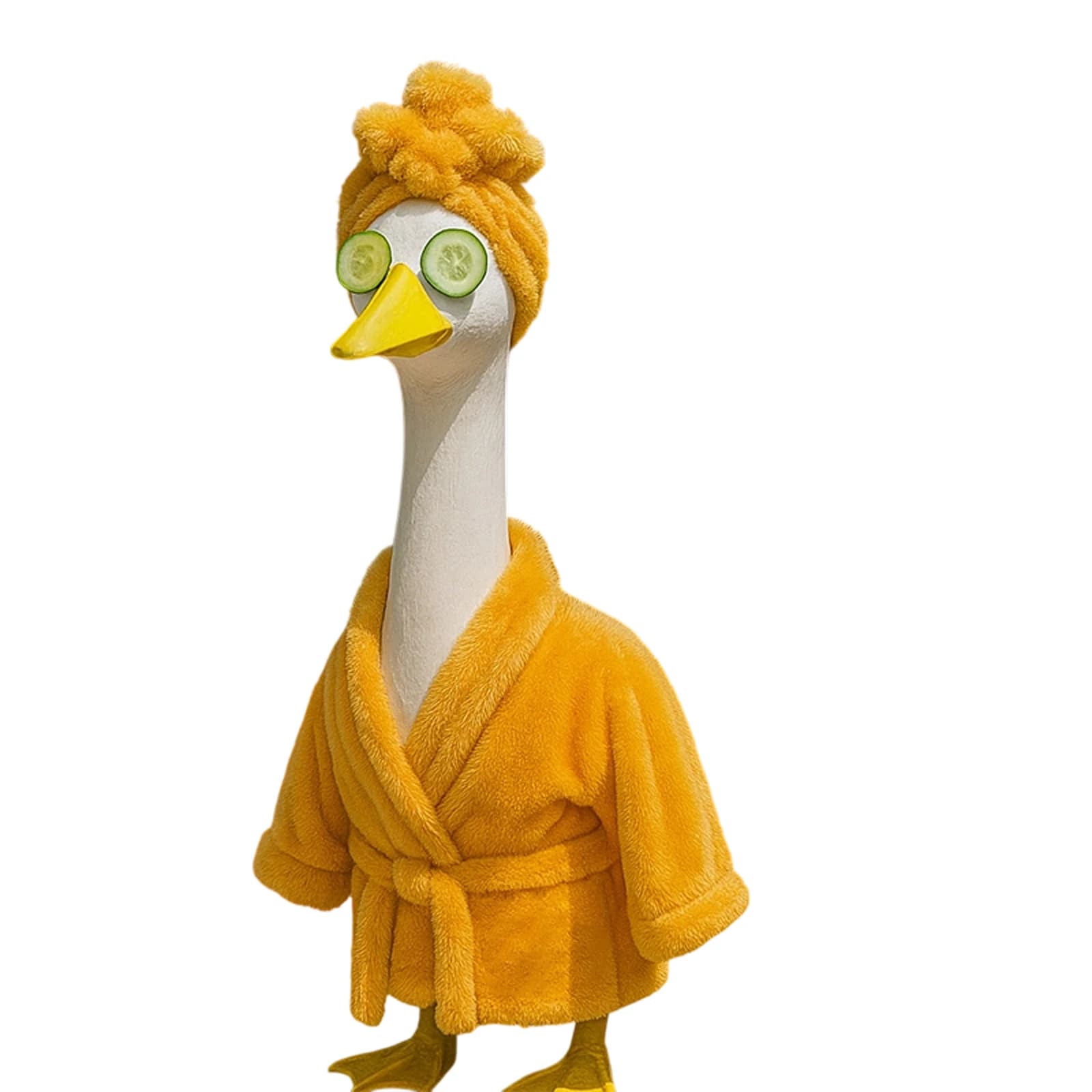 Abiti da oca da portico Abiti eleganti e carini da oca Accappatoio in peluche Cuffia da doccia e fette di cetriolo Set da 3 pezzi